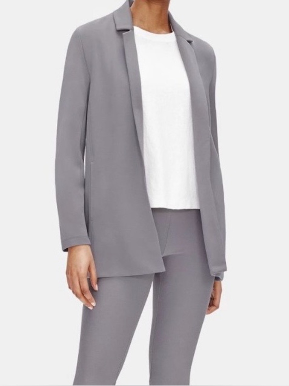 Eileen Fisher Flex Tencel Ponte Gray Open Front Long Pocket Jacket NWT